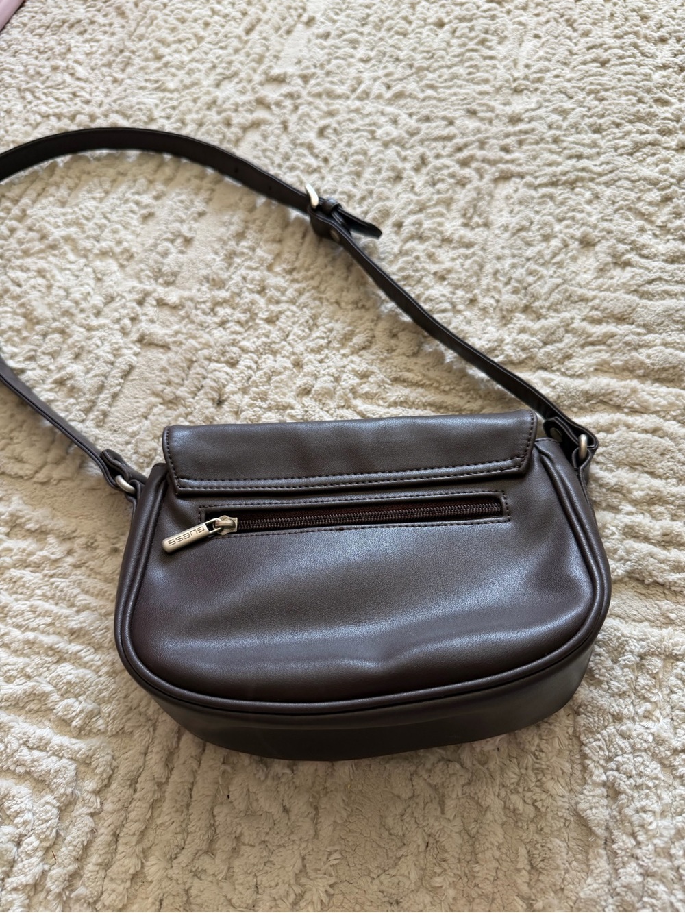 GUESS Dark Brown Leather Crossbody with Gold-Tone Logo Lock - Picture 3 of 7